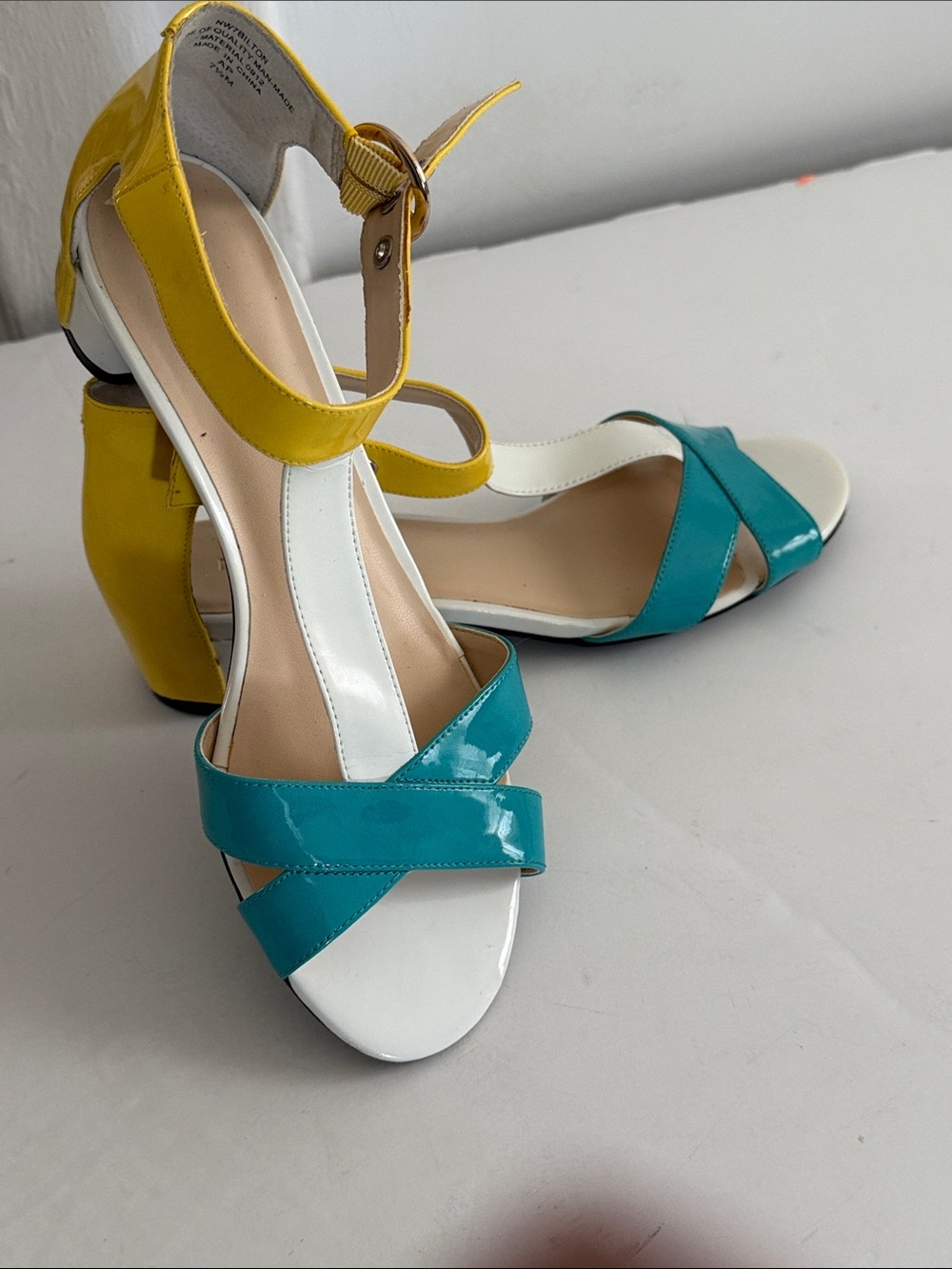 Nine West Teal & Yellow Ankle-Strap Low Heel Sandals - Picture 4 of 11